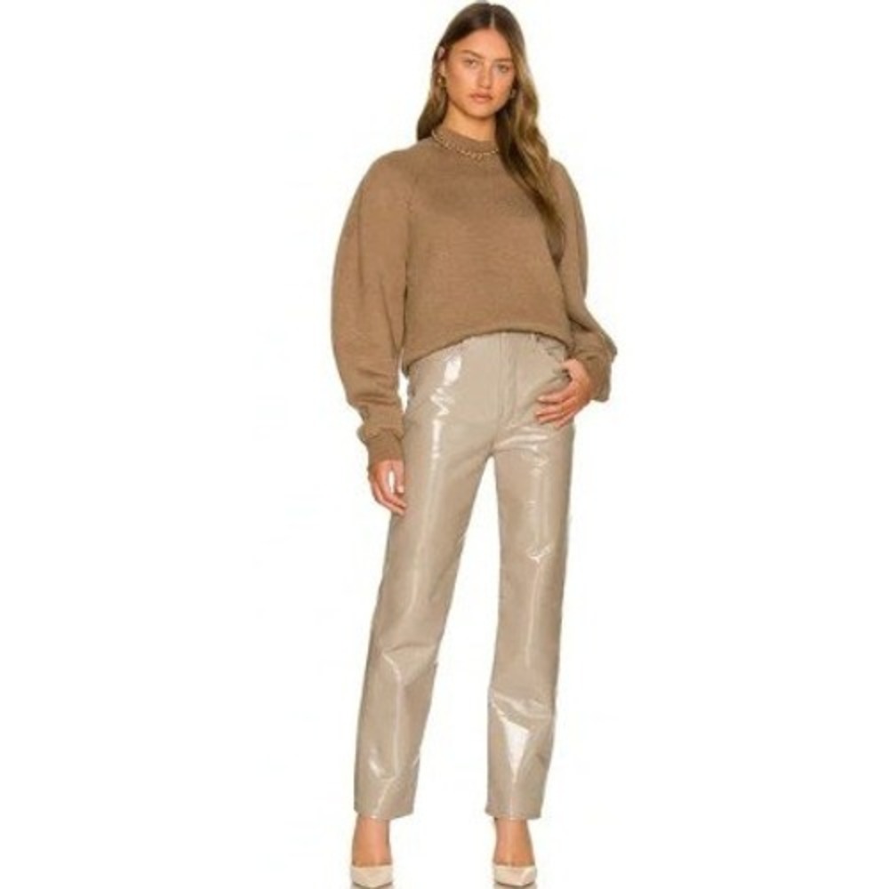AGOLDE Recycled Leather 90's Pinch Waist Pants Beige Size 28 High Waist Straight